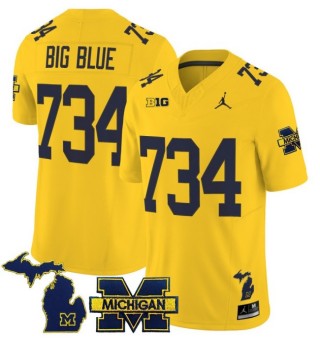 Men's Michigan Wolverines 734 Big Blue Maize 2025 FUSE Limited Stitched Football Jersey - With Team & MI State Map Patch