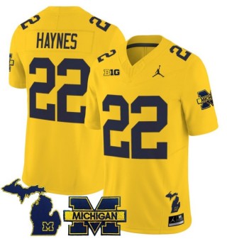 Men's Michigan Wolverines #22 Justice Haynes Maize 2025 FUSE Limited Stitched Football Jersey - With Team & MI State Map Patch