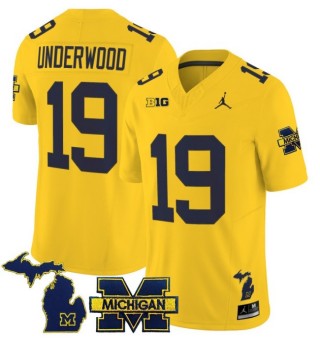 Men's Michigan Wolverines #19 Bryce Underwood Maize 2025 FUSE Limited Stitched Football Jersey - With Team & MI State Map Patch