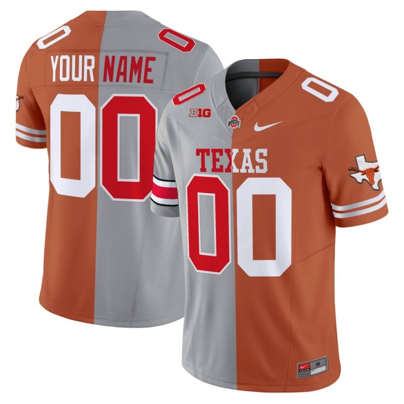 Ohio State Buckeyes & Texas Longhorns Custom Split Stitched Football Jersey