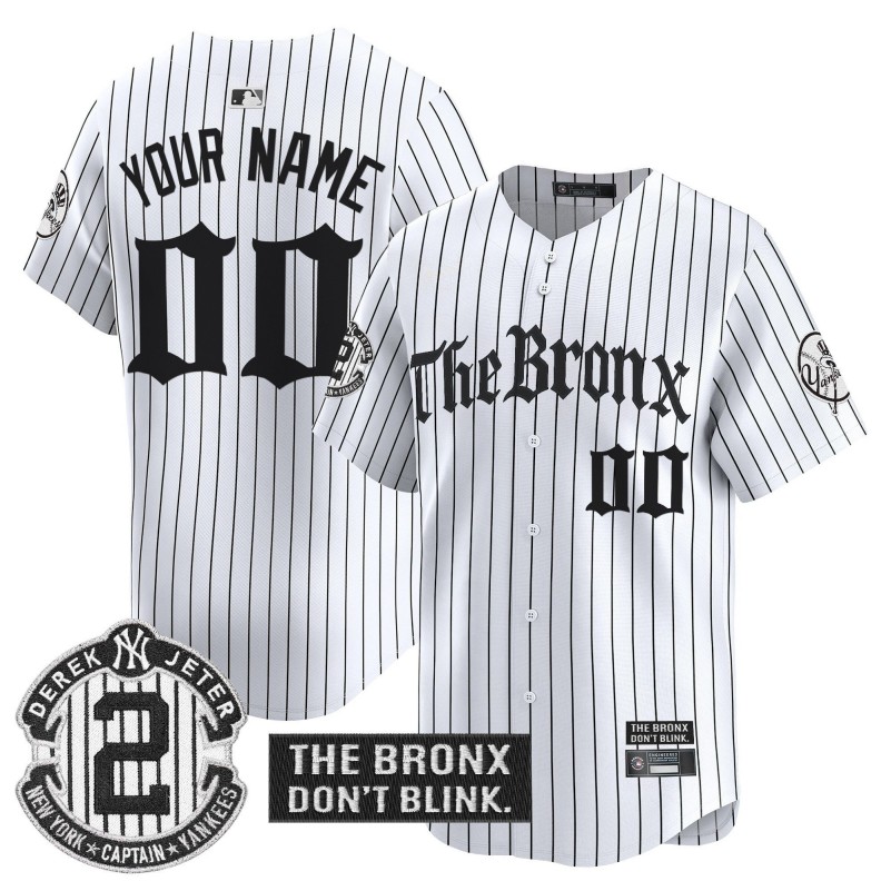 Yankees 'The Bronx - Gothic Ink Drop Edition' Custom Vapor Premier Limited Stitched Baseball Jersey White Pinstripe