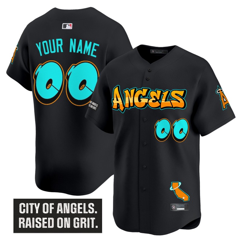 Los Angeles Angels Custom 'Graffiti Halo Drop Edition' Limited Stitched Jersey Black