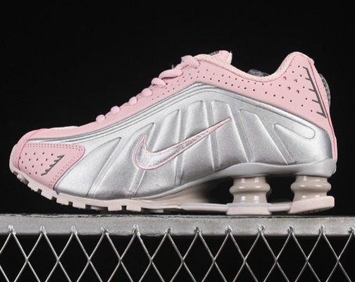 Women's Nike Shox R4 Barely Rose Pink Metallic Platinum Silver AR3565-600 Casual Lifestyle Shoes Sneakers
