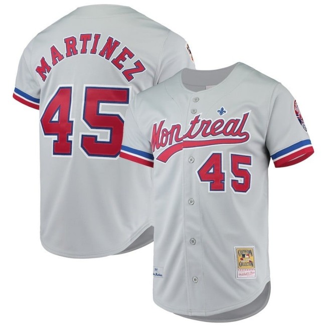 Men's Montreal Expos #45 Pedro Martinez Grey 1997 Throwback Stitched Baseball Jersey