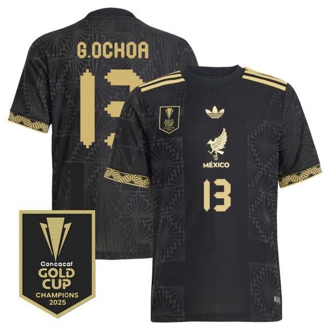 Men's Mexico #13 Guillermo Ochoa adidas 2025 Gold Cup Champions Soccer Jersey Black