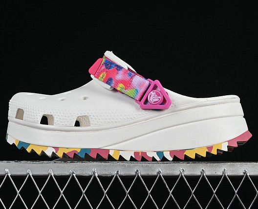 Women's Crocs Classic Hiker White Pink Slip On Solarized Clog Shoes