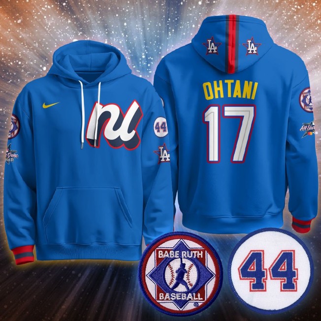 Men's National League #17 Shohei Ohtani Blue 2025 MLB All-Star Stitched Hoodie