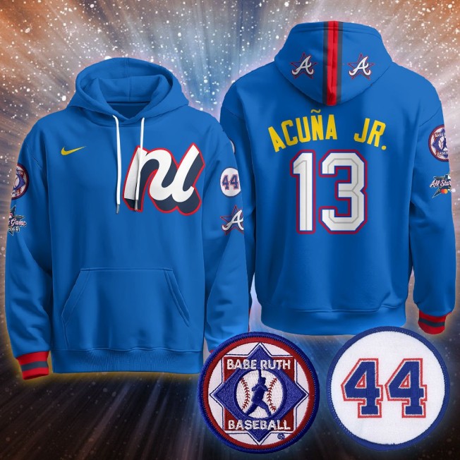 Men's National League #13 Ronald Acuna Jr. Blue 2025 MLB All-Star Stitched Hoodie