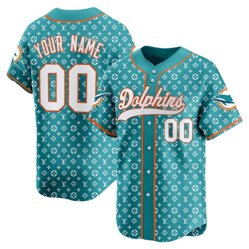Miami Dolphins x LV Custom Teal Vapor Premier Limited Stitched Baseball Jersey