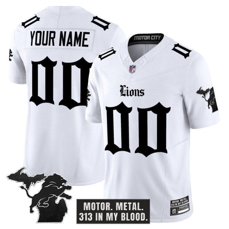 Detroit Lions 'Gothic Motor Grit Edition' Custom White Vapor Limited Stitched Football Jersey