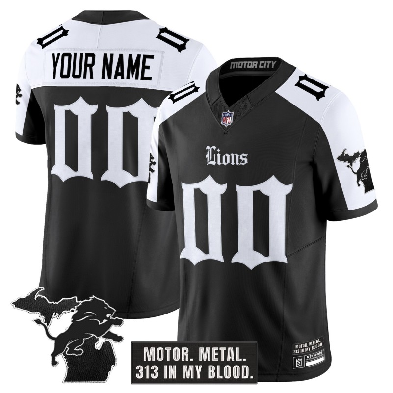 Detroit Lions 'Gothic Motor Grit Edition' Custom Black White Vapor Limited Stitched Football Jersey