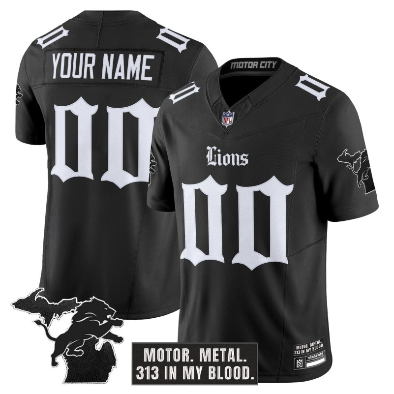 Detroit Lions 'Gothic Motor Grit Edition' Custom Black Vapor Limited Stitched Football Jersey