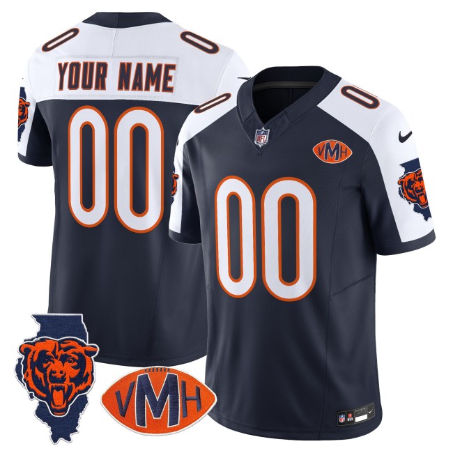 Chicago Bears Custom 2025 Nike F.U.S.E. With 'VMH' & Map Patch Stitched NFL Jersey Navy Alternate - Virginia McCaskey Memorial Patch
