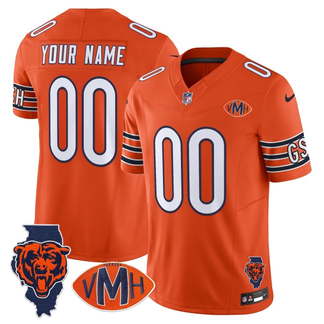 Chicago Bears Custom Orange 2025 Nike F.U.S.E. With 'VMH' & Map Patch Stitched NFL Jersey - Virginia McCaskey Memorial Patch