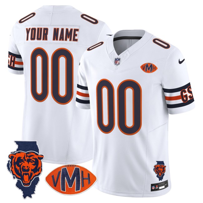 Chicago Bears Custom White 2025 Nike F.U.S.E. With 'VMH' & Map Patch Stitched NFL Jersey - Virginia McCaskey Memorial Patch