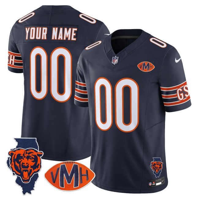 Chicago Bears Custom Navy 2025 Nike F.U.S.E. With 'VMH' & Map Patch Stitched NFL Jersey - Virginia McCaskey Memorial Patch
