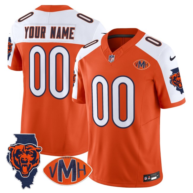 Chicago Bears Custom 2025 Nike F.U.S.E. With 'VMH' & Map Patch Stitched NFL Jersey Orange Alternate - Virginia McCaskey Memorial Patch