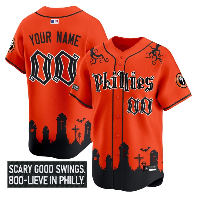 Philadelphia Phillies Custom 'Halloween Spooky Edition' Limited Stitched MLB Jersey Orange