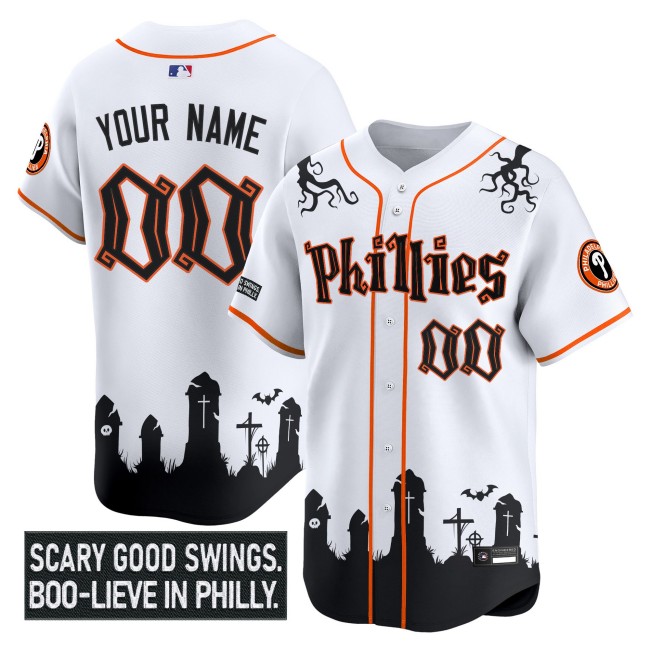 Philadelphia Phillies Custom 'Halloween Spooky Edition' Limited Stitched MLB Jersey White