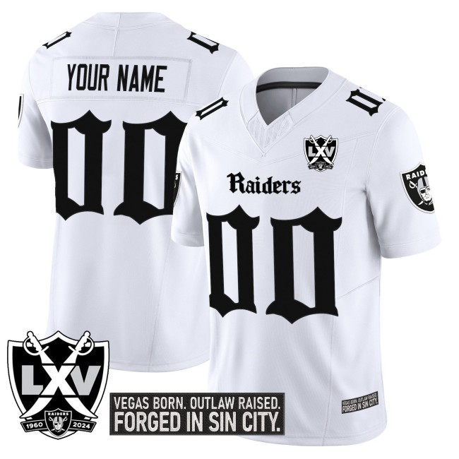 Las Vegas Raiders Custom 'Gothic Sin City Shadows Edition' Vapor Limited Stitched Jersey V2 - White