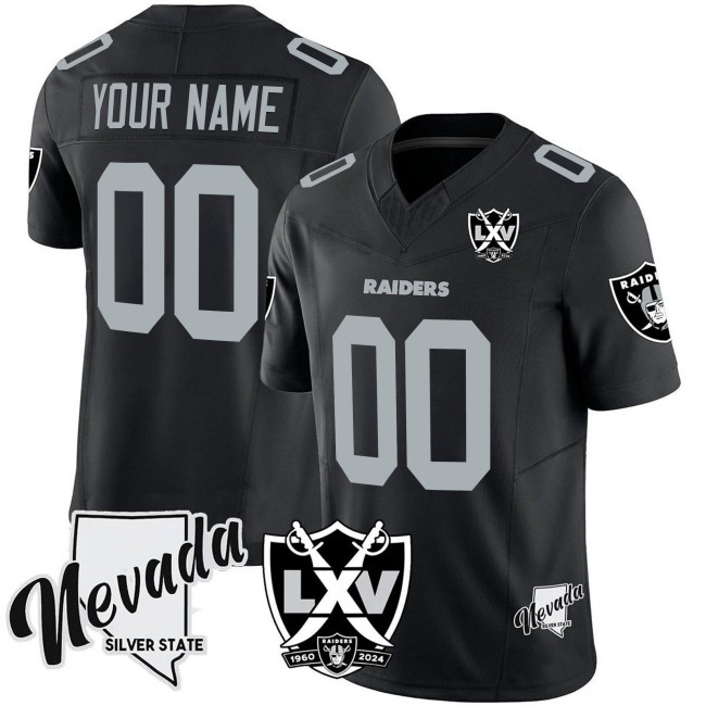 Raiders Custom Black 2025 Vapor Limited Stitched Jersey - 65th Anniversary & NV State Map Patch