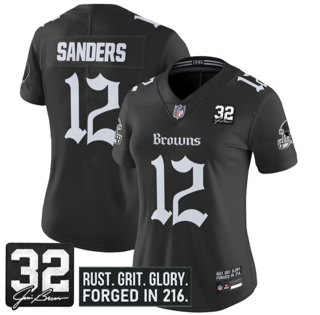 Women's Cleveland Browns #12 Shedeur Sanders 'Gothic Dawg Shadows Drop' Vapor Limited Stitched NFL Jersey - Black