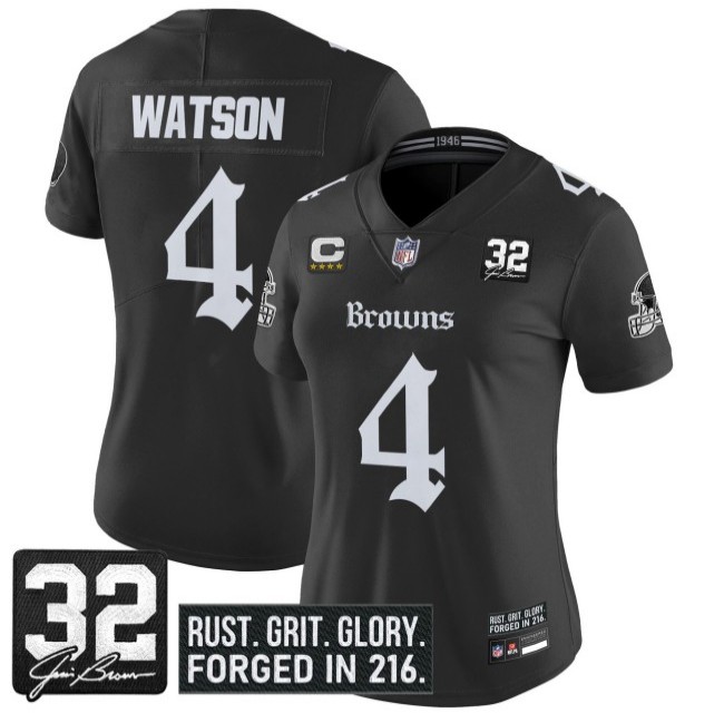 Women's Cleveland Browns #4 Deshaun Watson 'Gothic Dawg Shadows Drop' Vapor Limited Stitched NFL Jersey - Black