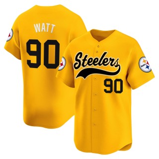 Men's Pittsburgh Steelers #90 T. J. Watt Gold 2025 Vapor Limited Stitched Baseball Jersey