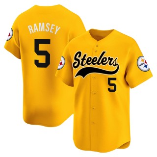 Men's Pittsburgh Steelers #5 Jalen Ramsey Gold 2025 Vapor Limited Stitched Baseball Jersey