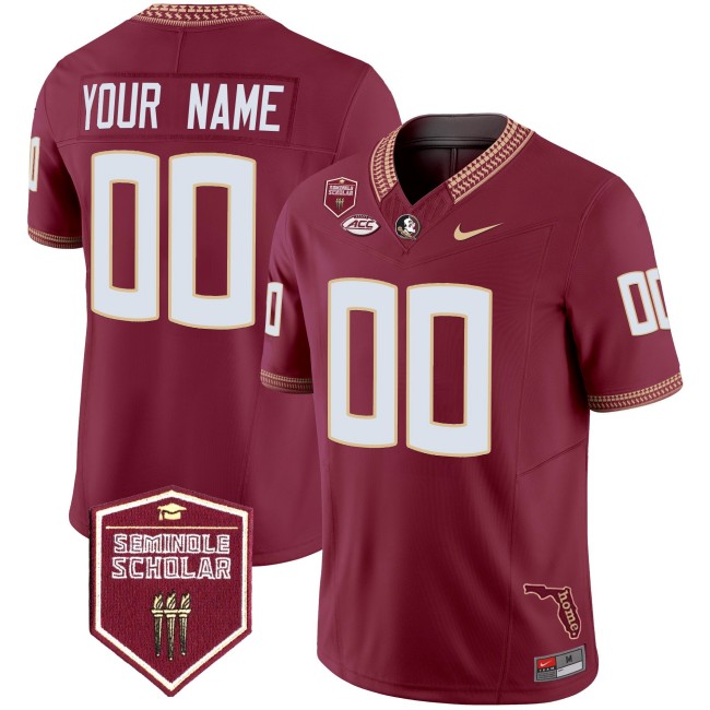 Florida State Seminoles Custom Garnet F.U.S.E. 2025 Seminole Scholar Patch Vapor Limited Stitched Football Jersey