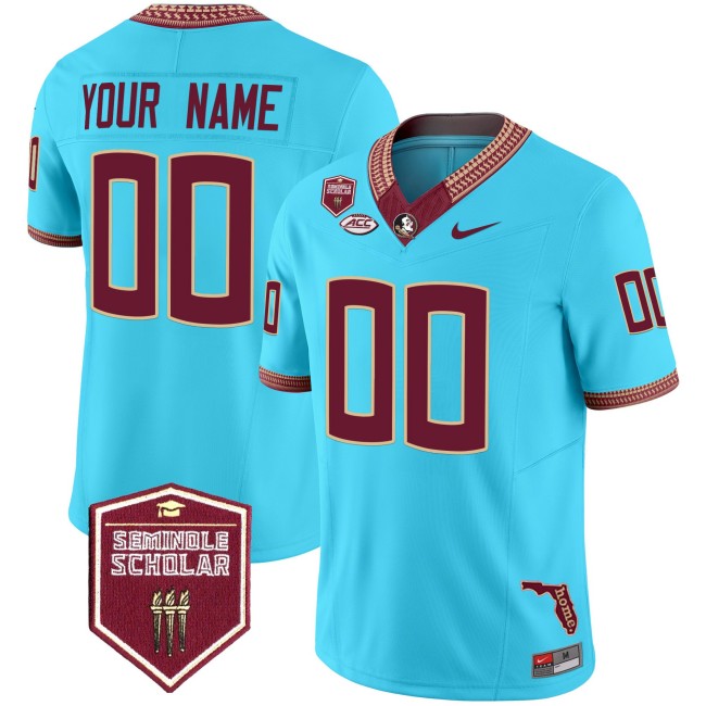 Florida State Seminoles Custom Turquoise F.U.S.E. 2025 Seminole Scholar Patch Vapor Limited Stitched Football Jersey