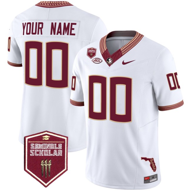 Florida State Seminoles Custom White F.U.S.E. 2025 Seminole Scholar Patch Vapor Limited Stitched Football Jersey