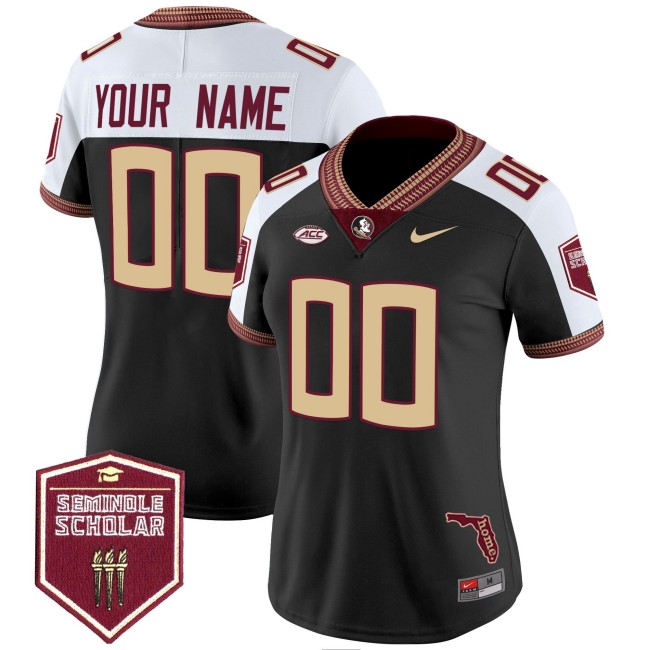 Women's Florida State Seminoles Custom Black Alternate 2025 Seminole Scholar Patch Vapor Limited Stitched Football Jersey