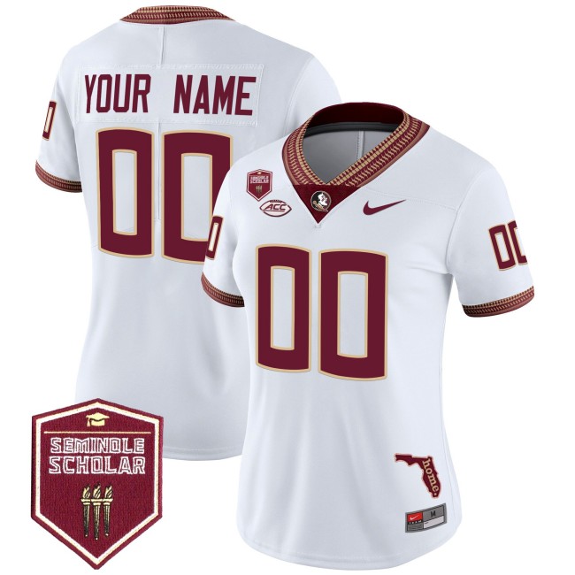 Women's Florida State Seminoles Custom White 2025 Seminole Scholar Patch Vapor Limited Stitched Football Jersey