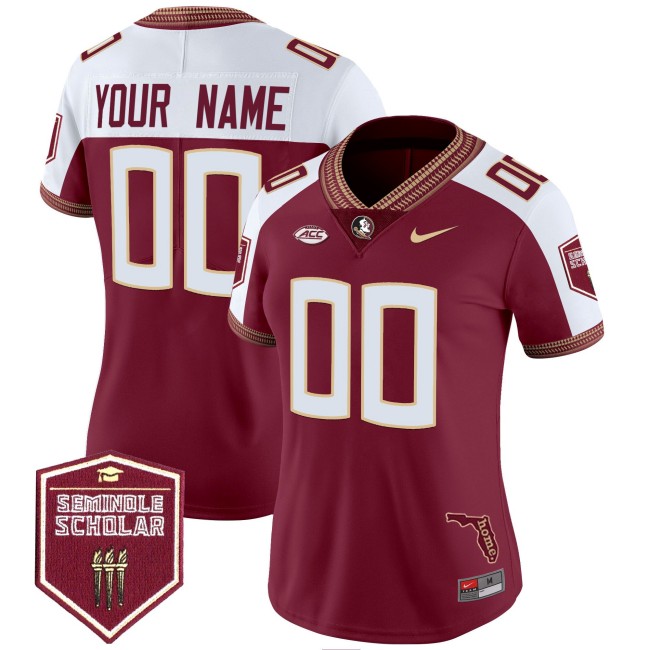 Women's Florida State Seminoles Custom Garnet Alternate 2025 Seminole Scholar Patch Vapor Limited Stitched Football Jersey