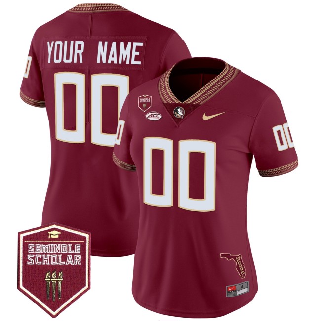 Women's Florida State Seminoles Custom Garnet 2025 Seminole Scholar Patch Vapor Limited Stitched Football Jersey