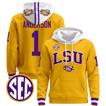 Men's LSU Tigers #1 Aaron Anderson Gold 2025 Premium Pullover Stitched Hoodie