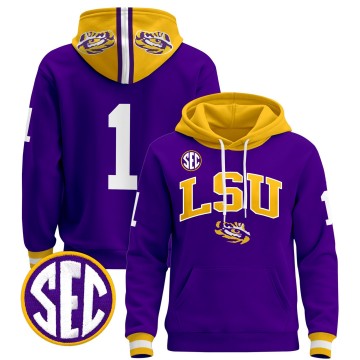 Men's LSU Tigers #1 Purple 2025 Premium Pullover Stitched Hoodie
