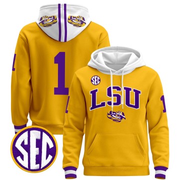 Men's LSU Tigers #1 Gold 2025 Premium Pullover Stitched Hoodie