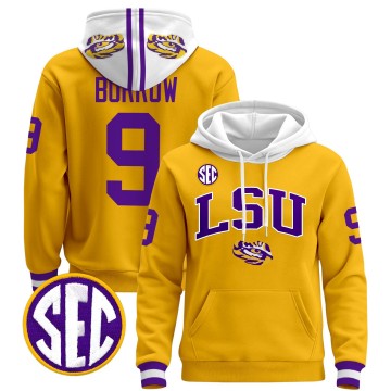 Men's LSU Tigers #9 Joe Burrow Gold 2025 Premium Pullover Stitched Hoodie