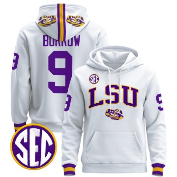 Men's LSU Tigers #9 Joe Burrow White 2025 Premium Pullover Stitched Hoodie