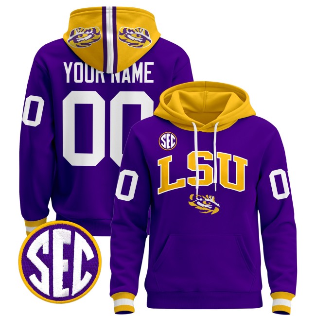 LSU Tigers Custom Purple 2025 Premium Pullover Stitched Hoodie