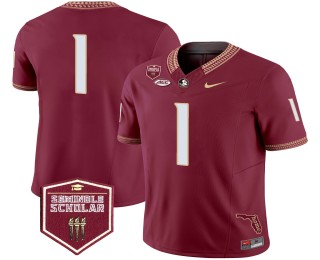 Men's Florida State Seminoles #1 Garnet F.U.S.E. 2025 Seminole Scholar & FL State Map Patch Vapor Limited Jersey
