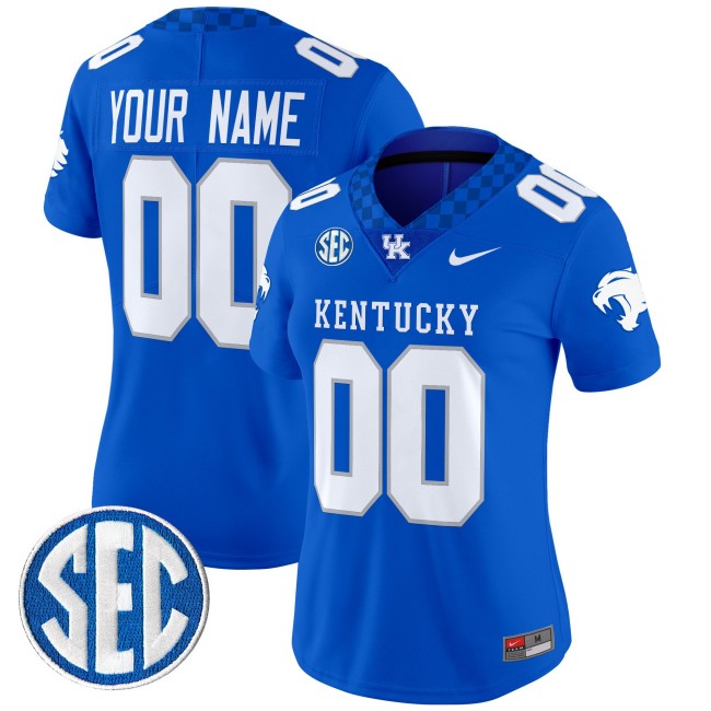 Women's Nike Kentucky Wildcats Custom Royal 2025 Vapor Limited Stitched Football Jersey
