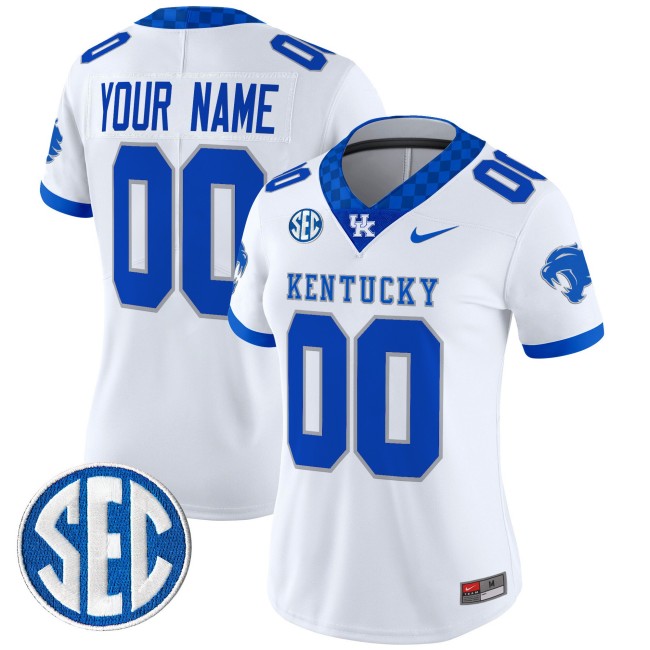 Women's Nike Kentucky Wildcats Custom White 2025 Vapor Limited Stitched Football Jersey
