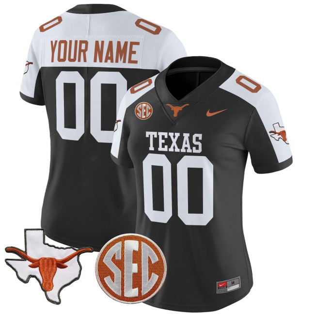 Women's Texas Longhorns Custom Black Alternate 2025 State Map & SEC Patch Vapor Limited Stitched Football Jersey