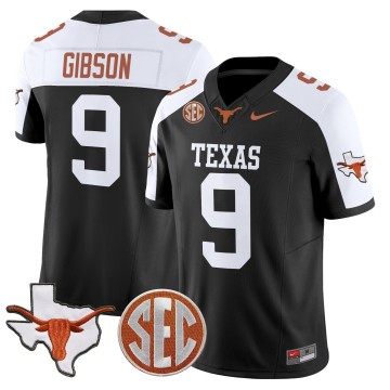 Men's Texas Longhorns #9 Jerrick Gibson Black Alternate 2025 F.U.S.E. State Map & SEC Patch Vapor Limited Stitched Football Jersey