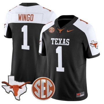 Men's Texas Longhorns #1 Ryan Wingo Black Alternate 2025 F.U.S.E. State Map & SEC Patch Vapor Limited Stitched Football Jersey