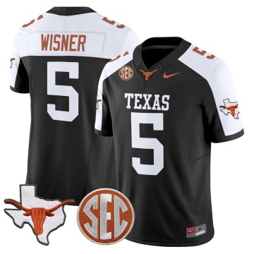 Men's Texas Longhorns #5 Quintrevion Wisner Black Alternate 2025 F.U.S.E. State Map & SEC Patch Vapor Limited Stitched Football Jersey
