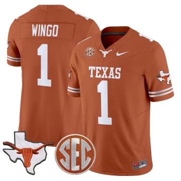 Men's Texas Longhorns #1 Ryan Wingo Orange 2025 F.U.S.E. State Map & SEC Patch Vapor Limited Stitched Football Jersey